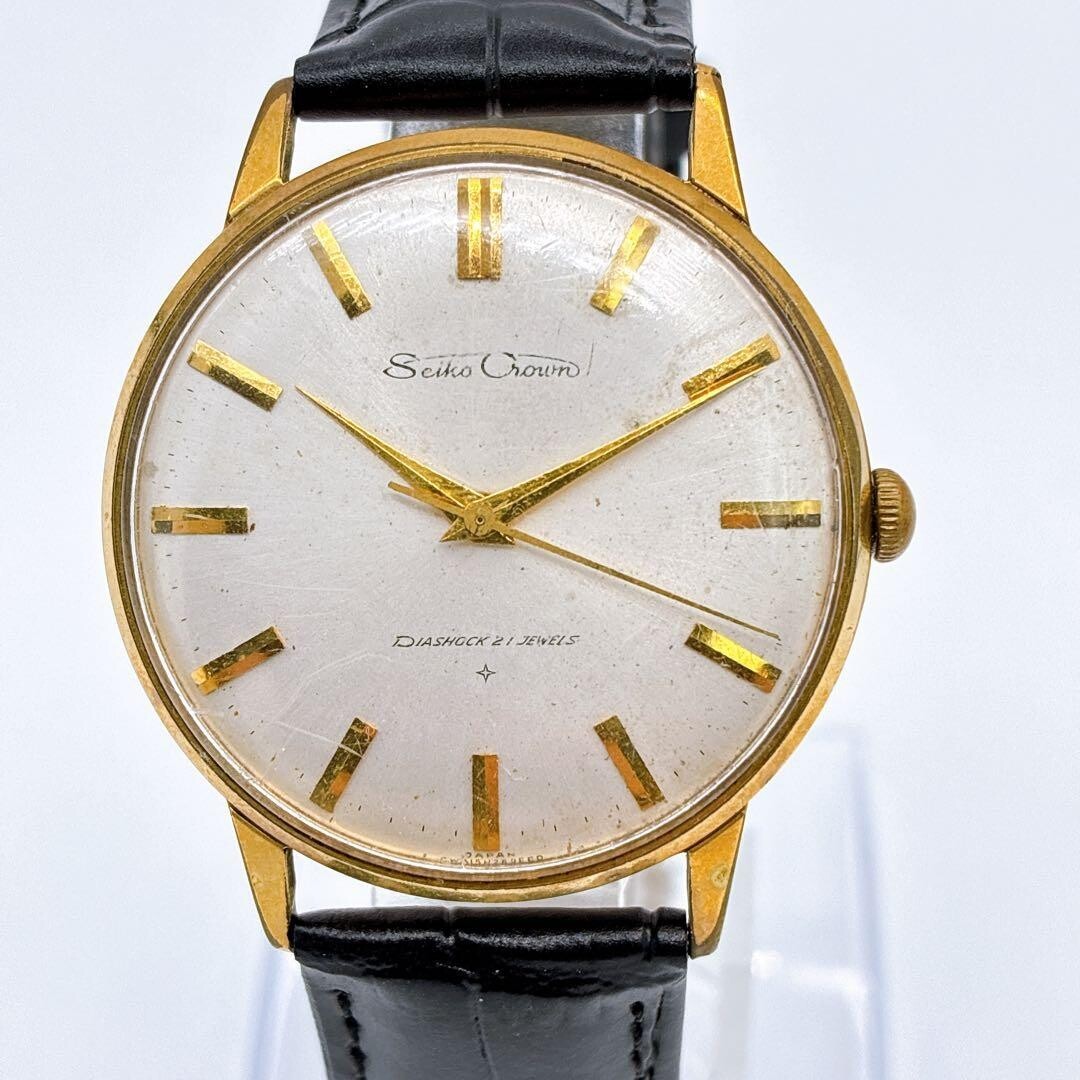 Authentic SEIKO Crown J15003E Vintage 21J Manual Wind Gold Plated Watch 1960s