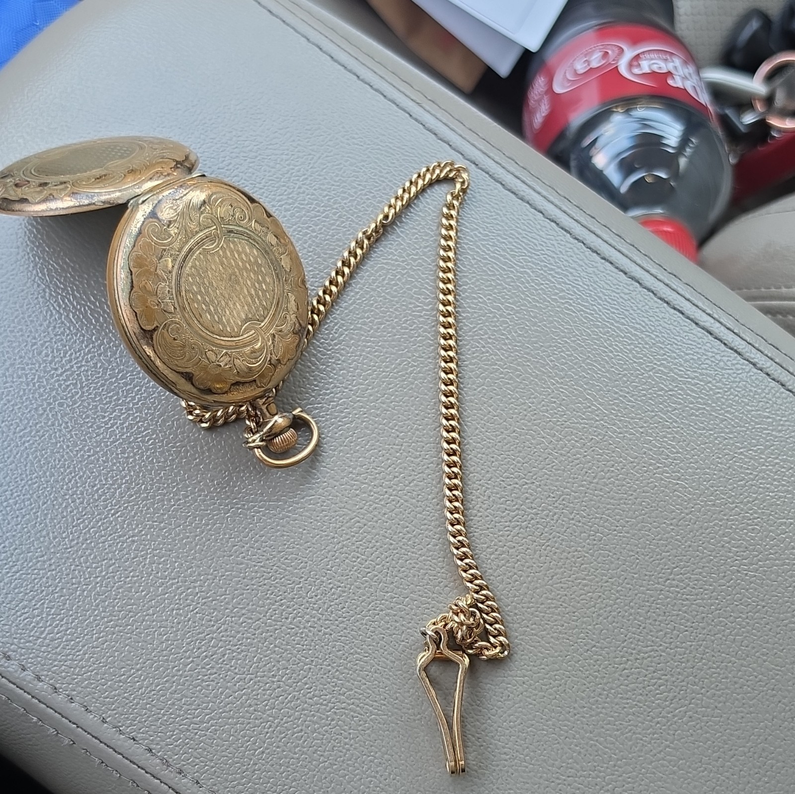 Lake Shore 21J Full Hunter Mechanical Pocket Watch White Dial Gold Filled Chain