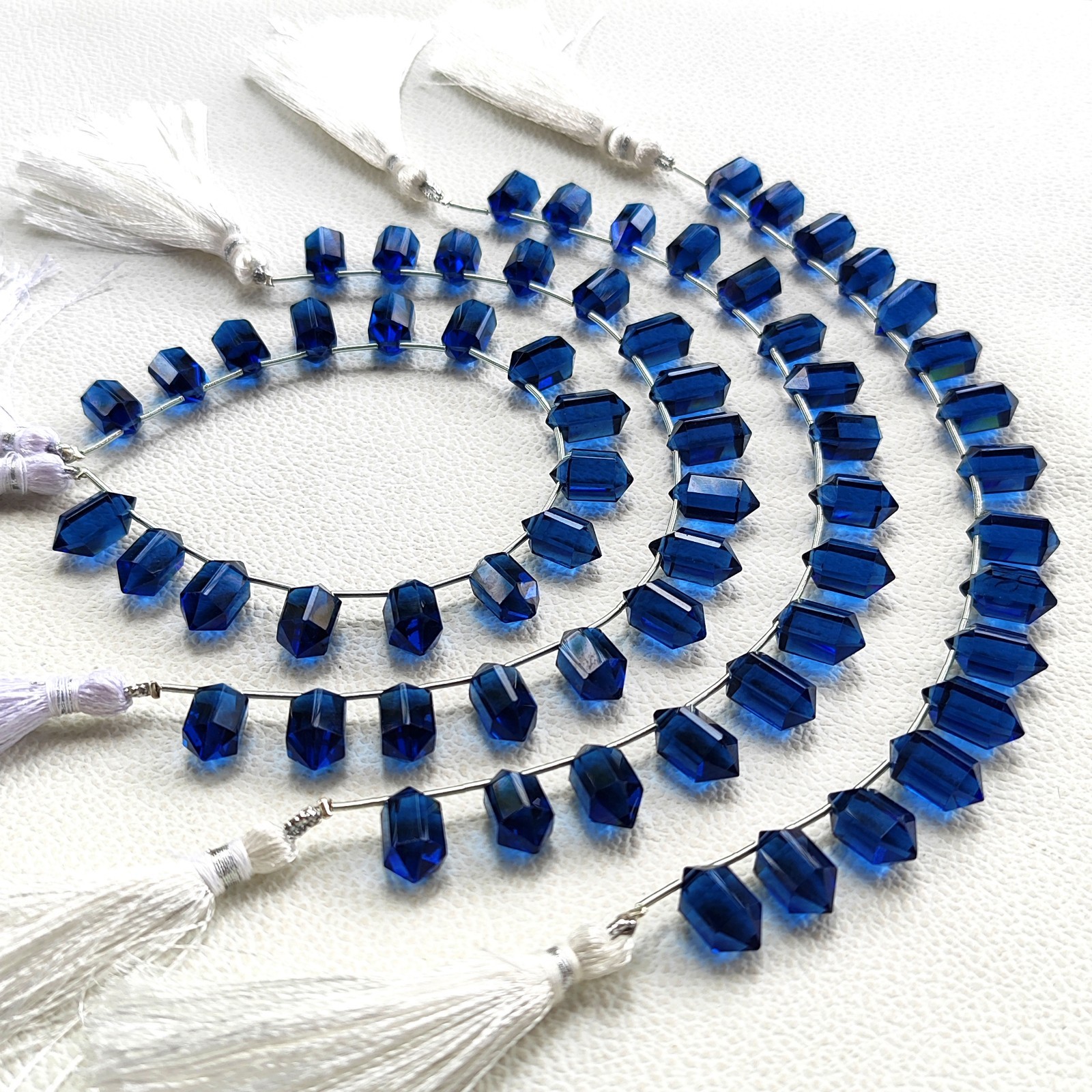 7.5″ London Blue Topaz Color Hydro Quartz 14×7 mm Faceted Crystal Point Beads