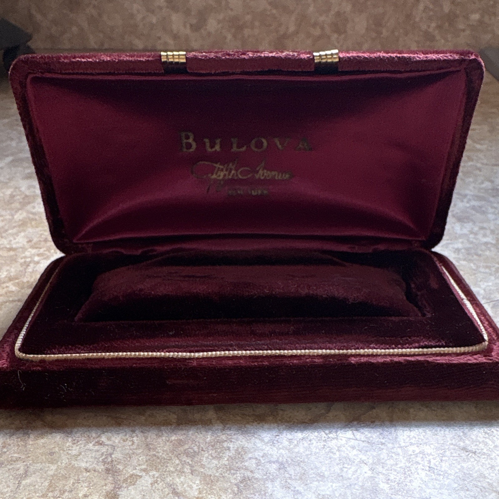 Bulova Burgundy Velvet Single Watch Presentation Box Case 1940s