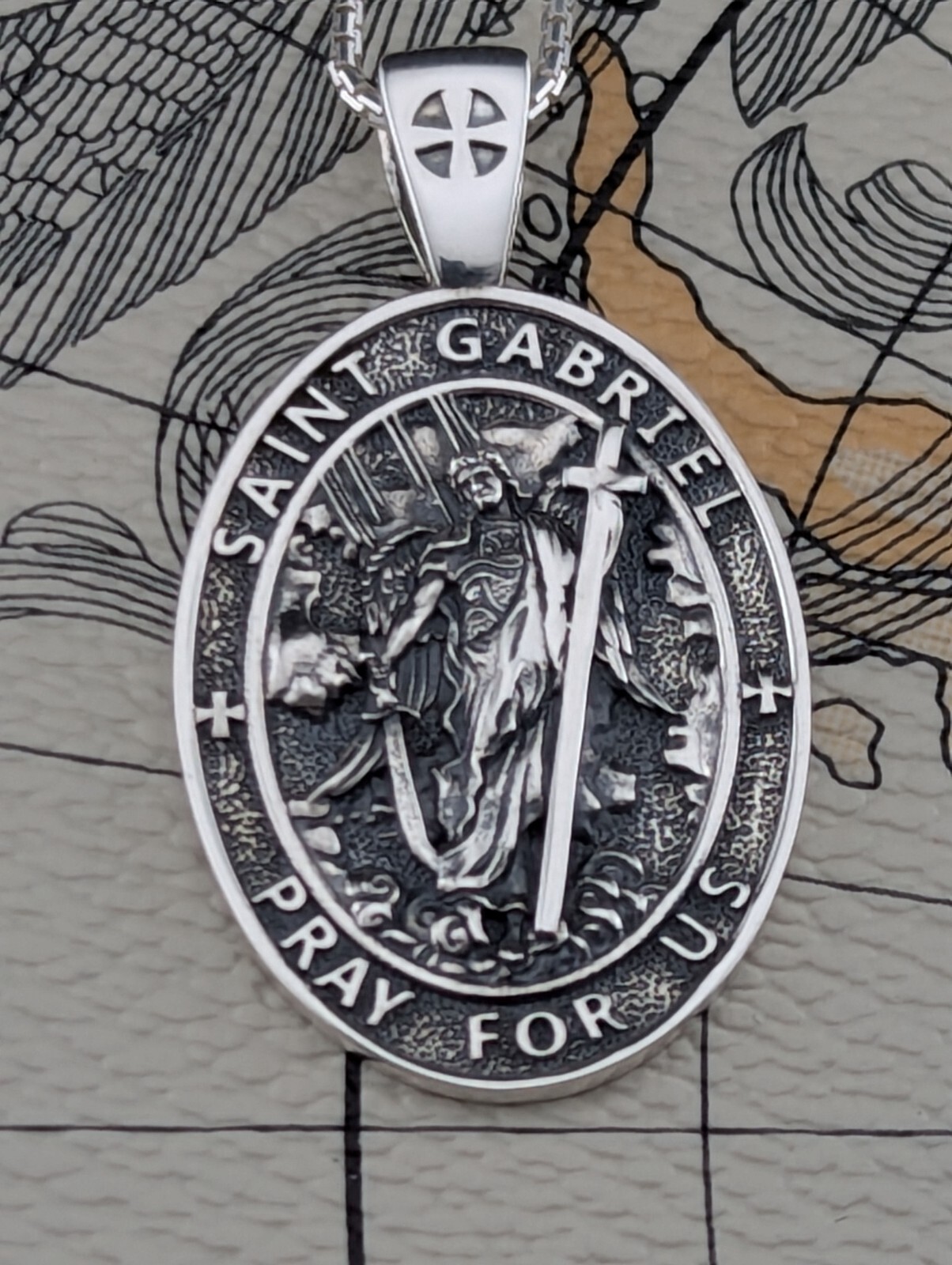925 Sterling Silver Two-Sided Saint Gabriel Necklace