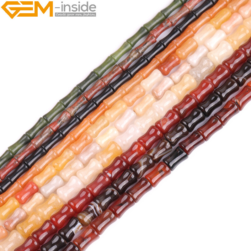 Natural Gemstone Bamboo Bone Assorted Loose Beads For Jewelry Making 15″ 30Pcs