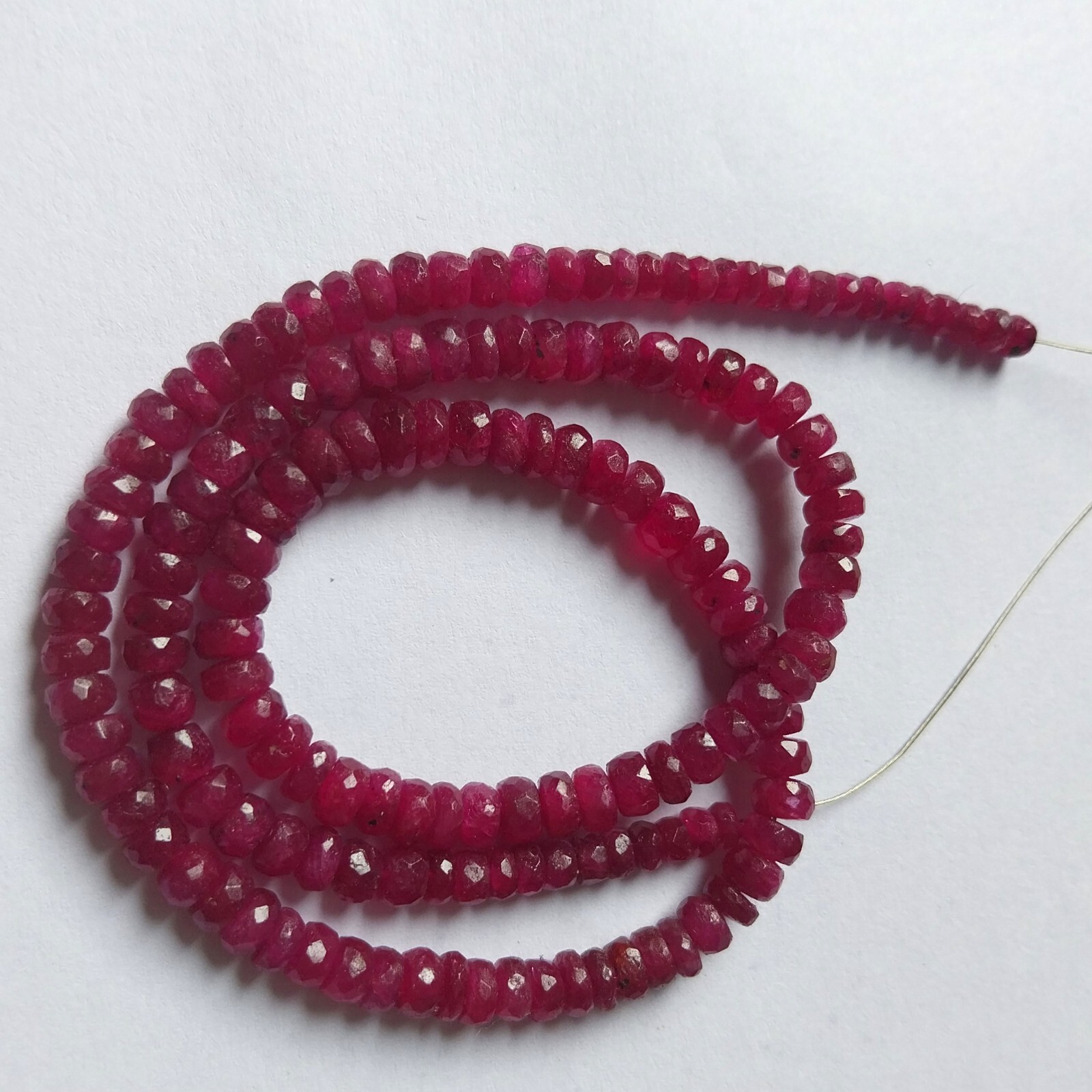 104 Ct 3 to 5 MM Natural Faceted Top Pink Ruby Roundel Shape 16 Inch Necklace