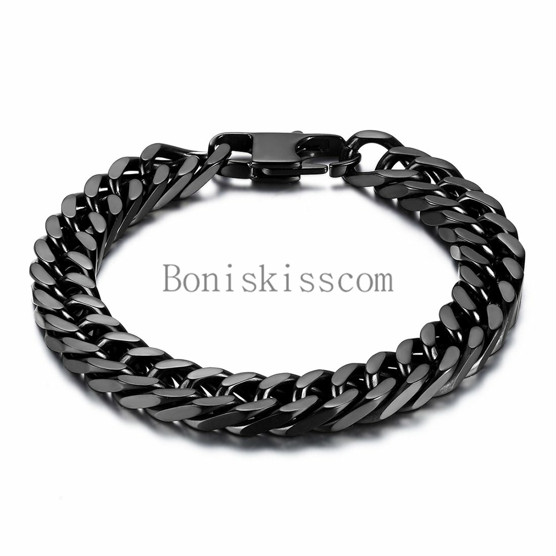 Durable Black Stainless Steel 10mm Heavy Wide Mens Curb Link Chain Bracelet 8″