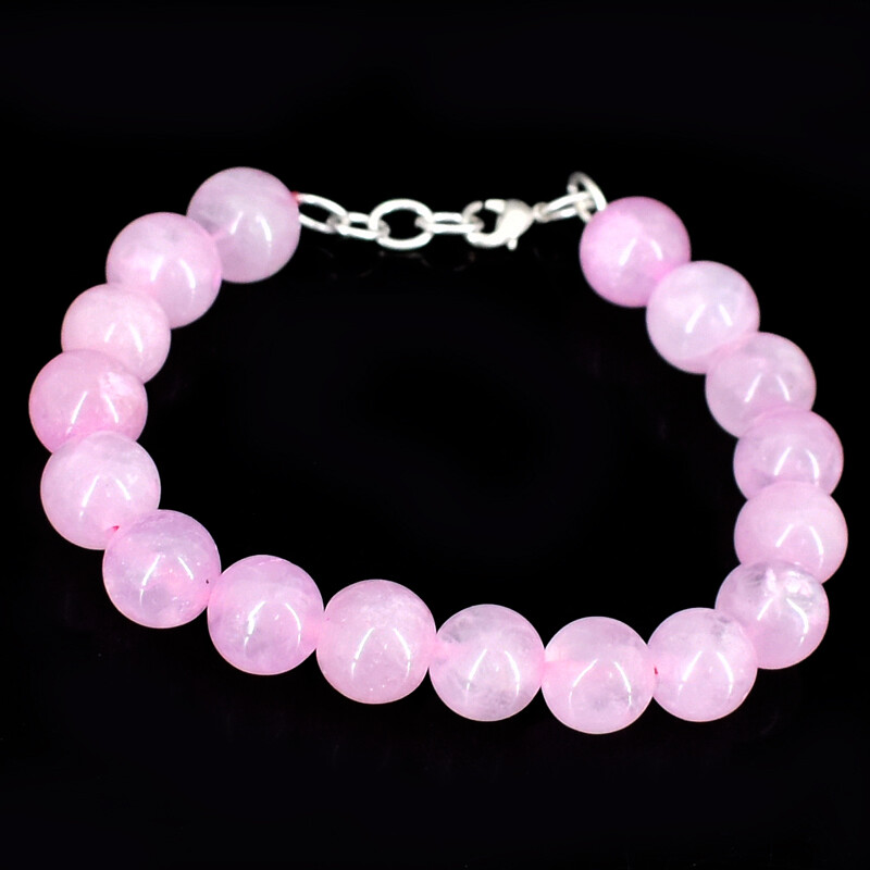 Pink Rose Quartz 157.00 Cts Natural 7 Inches Long Round Beads Bracelet NK 32E146