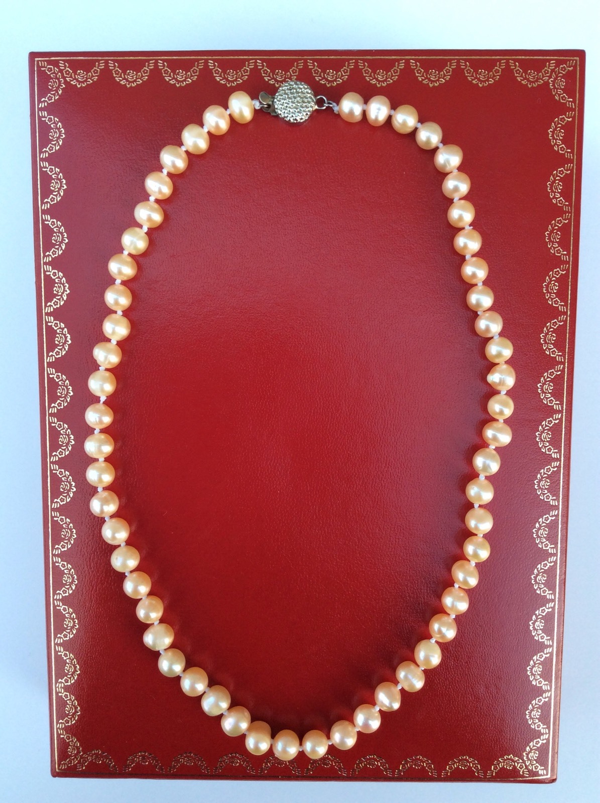 Cultured Freshwater Knoted Pearl 17″ Necklace 8 1/2″ Drop w/SilverTone Box Clasp