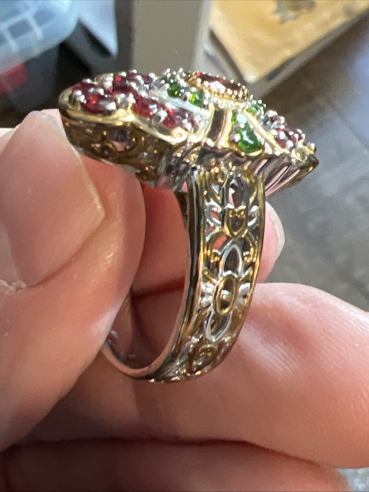 Gems en Vogue Sterling 925 Ruby & Emerald ? Palladium Ring sz 10 #JV25