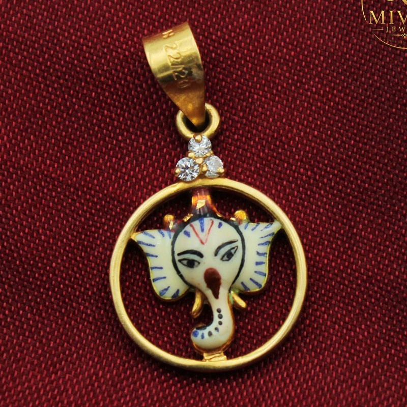 22K Ganesh Ji Yellow Gold Pendant 2.6cm x 1.5cm 2.56g