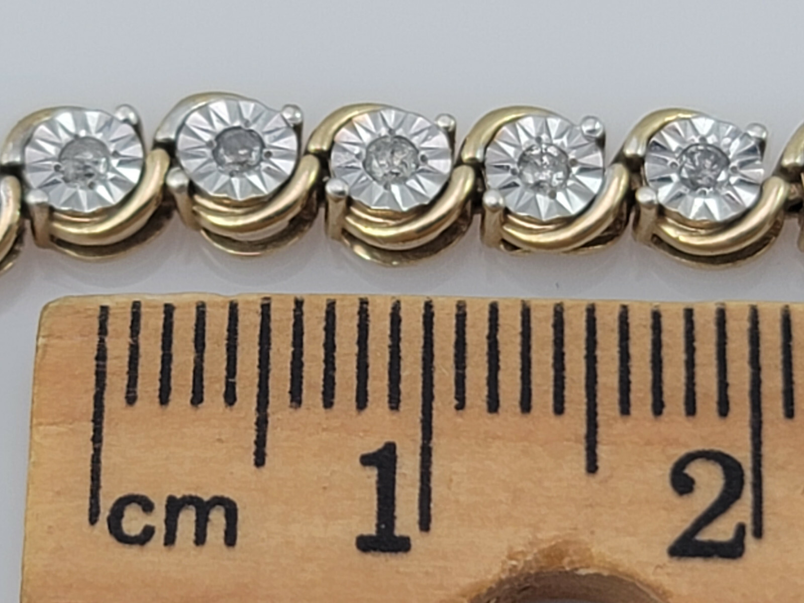 Signed “925 SK9″ 22K Gold Plated, Diamond Tennis Bracelet 7” 5mm, 9.6 grams