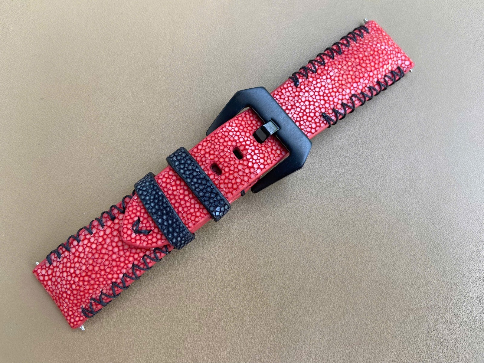 Red Stingray Leather Watch Strap Band, Size 18mm 19mm 20mm 21mm 22mm 24mm 26mm