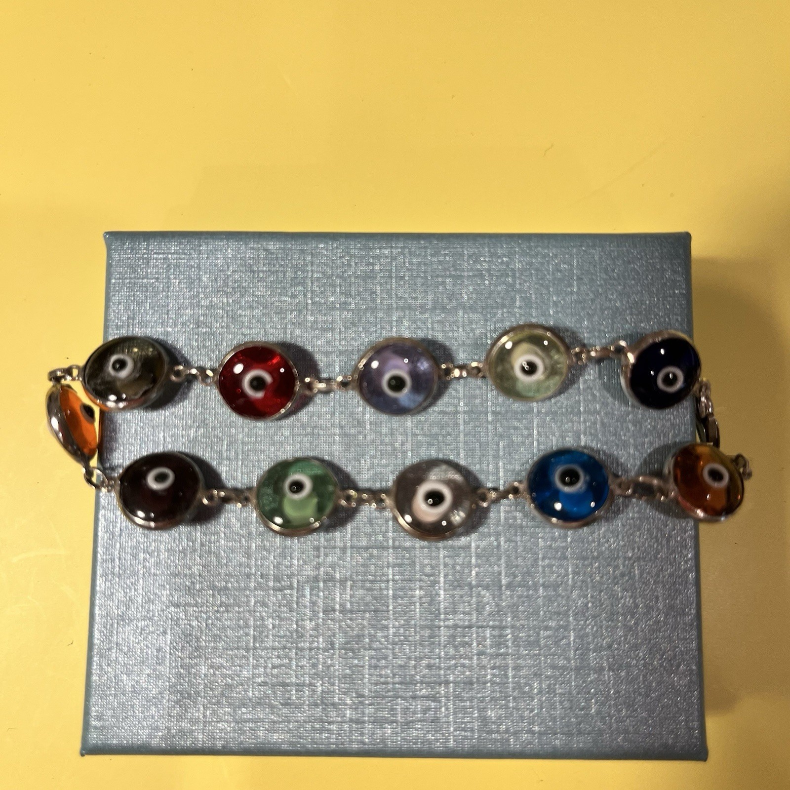 Sterling Silver Evil Eye Bracelet 7.83g Fine Jewelry 7.25″ Lobster Clasp