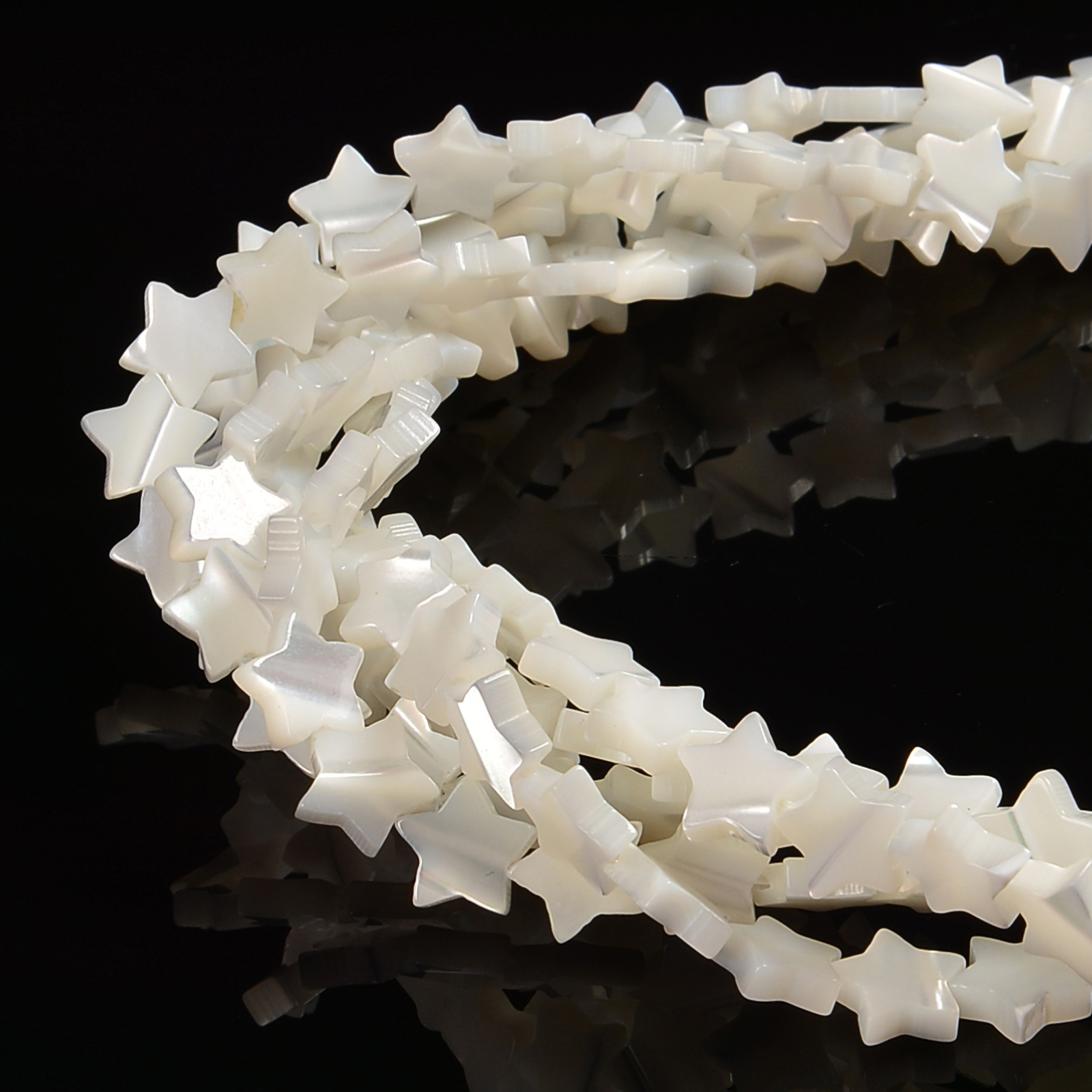 Iridescent White Mother of Pearl MOP Shell Star Beads 8mm to 15mm 15.5” Strand