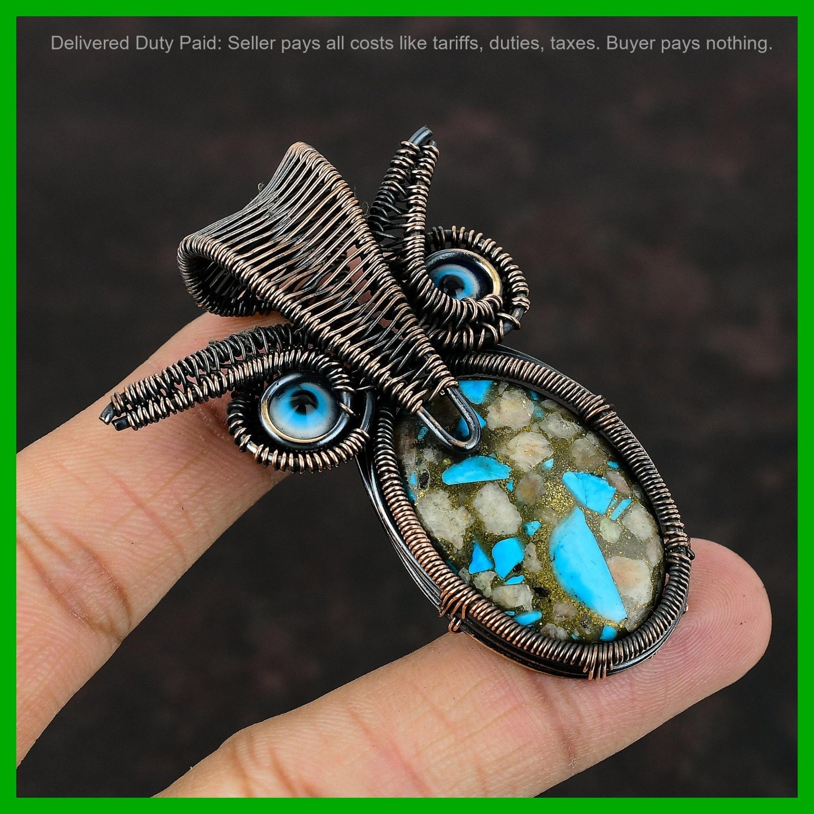 Copper Pink Opal Copper Turquoise Stone Blue Color Evil Eye Daughter New Pendant