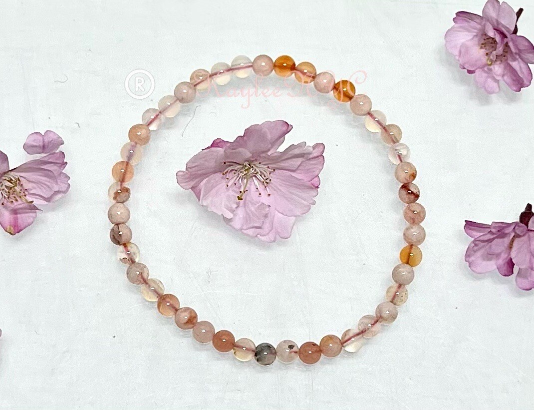 Wholesale Lot 6 Pcs Natural Flower Agate 4mm 7.5” Crystal Stretch Bracelet