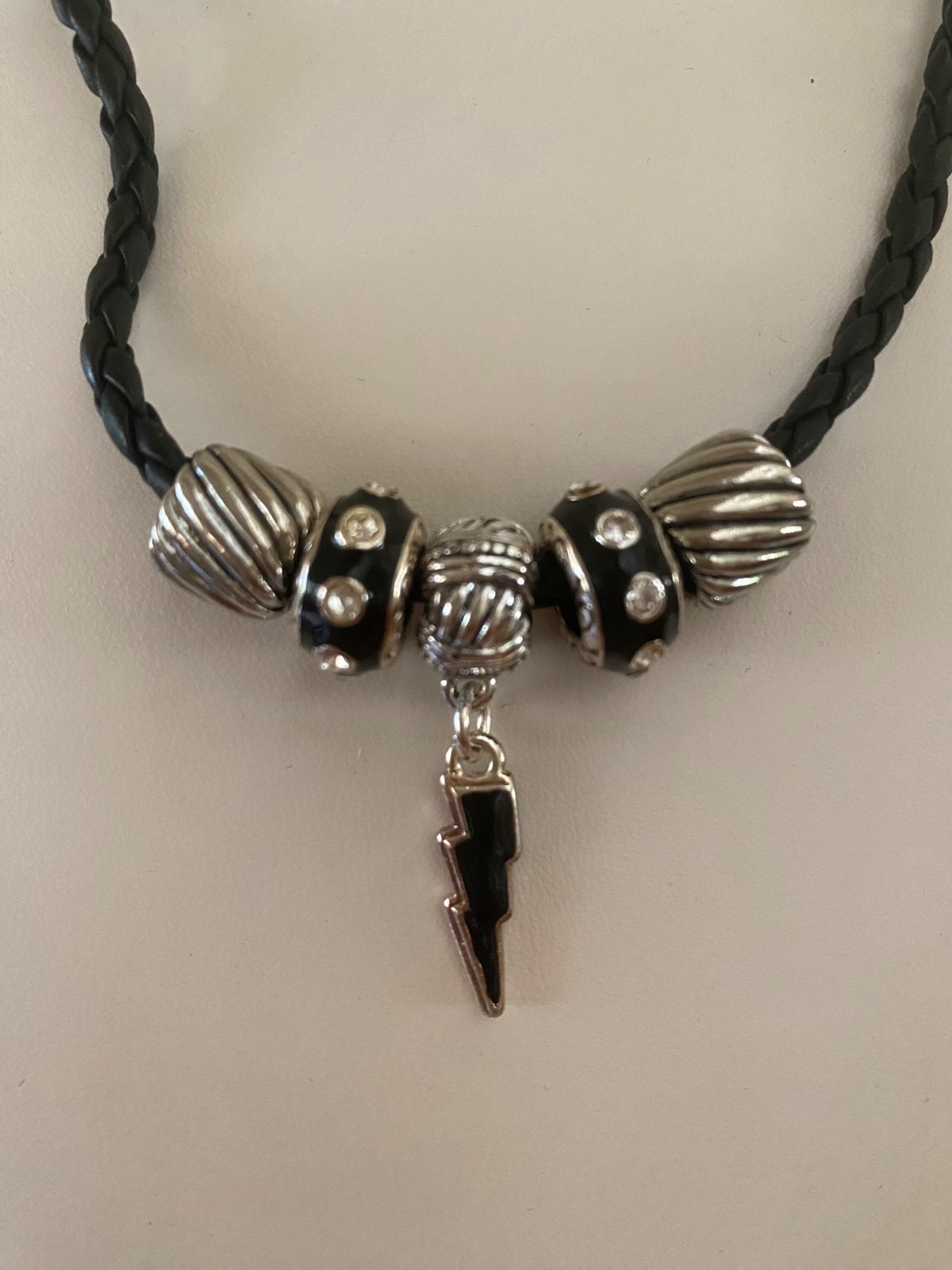 Brighton Silver Black Lightning Bolt Necklace Enamel Crystal Charm JewelryUnisex