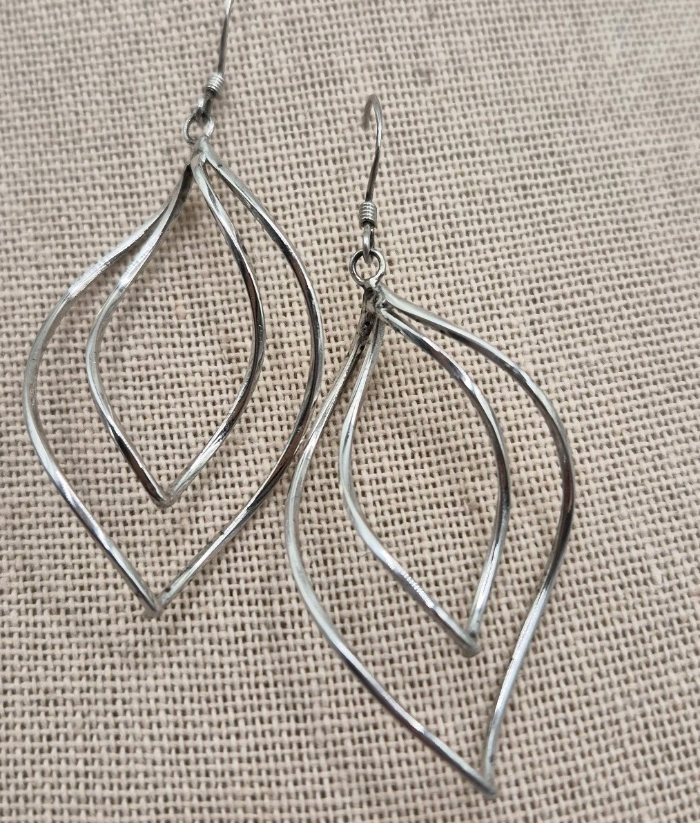 Double Wave Hoops 925 Sterling Silver Dangle Earrings (B)