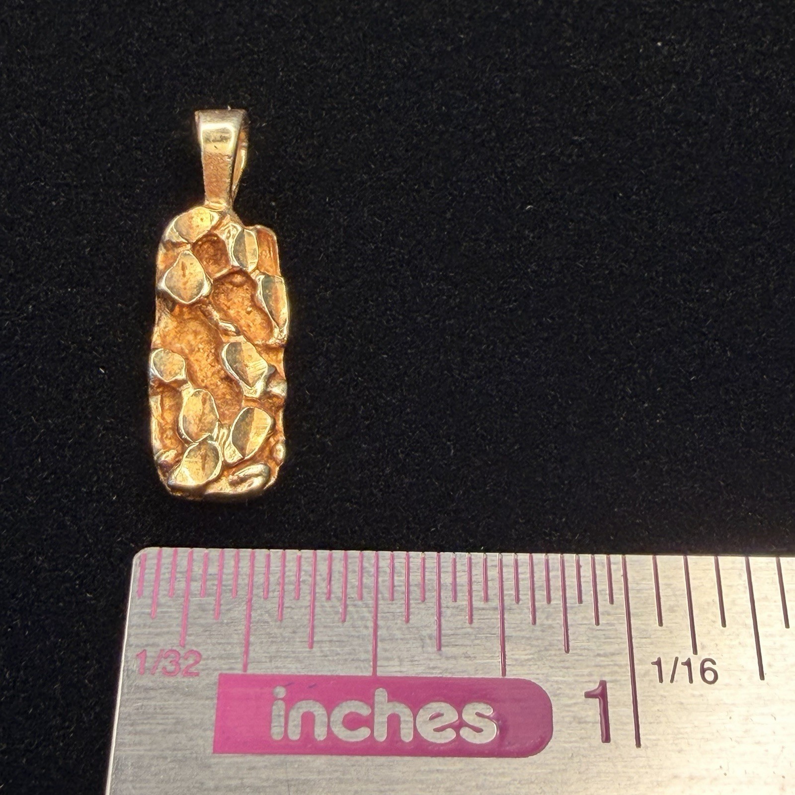 14k Yellow Gold Solid Bar Nugget Texture Charm Pendant 5/8″ TW 2.4 grams TESTED