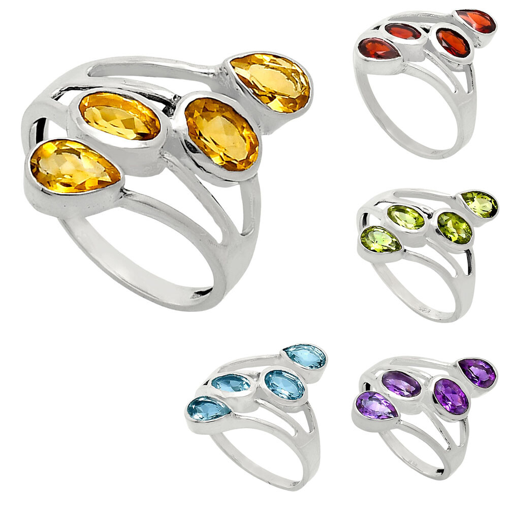 Sterling Silver Multi Gemstone Pear, Oval Shape Statement Ring for Women AGR1024