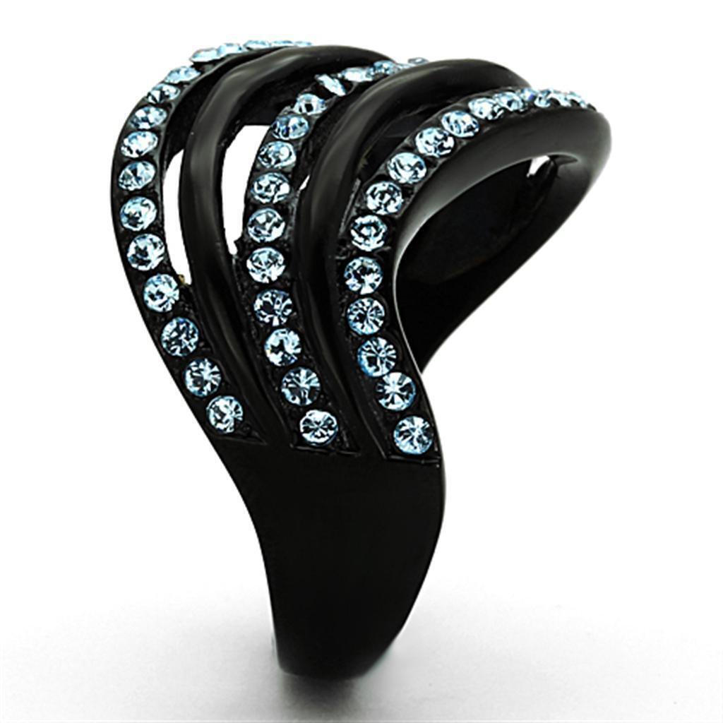 Womens Black Blue Waves Ring Anillo Para Mujer Stainless Steel Ring with Top Gra