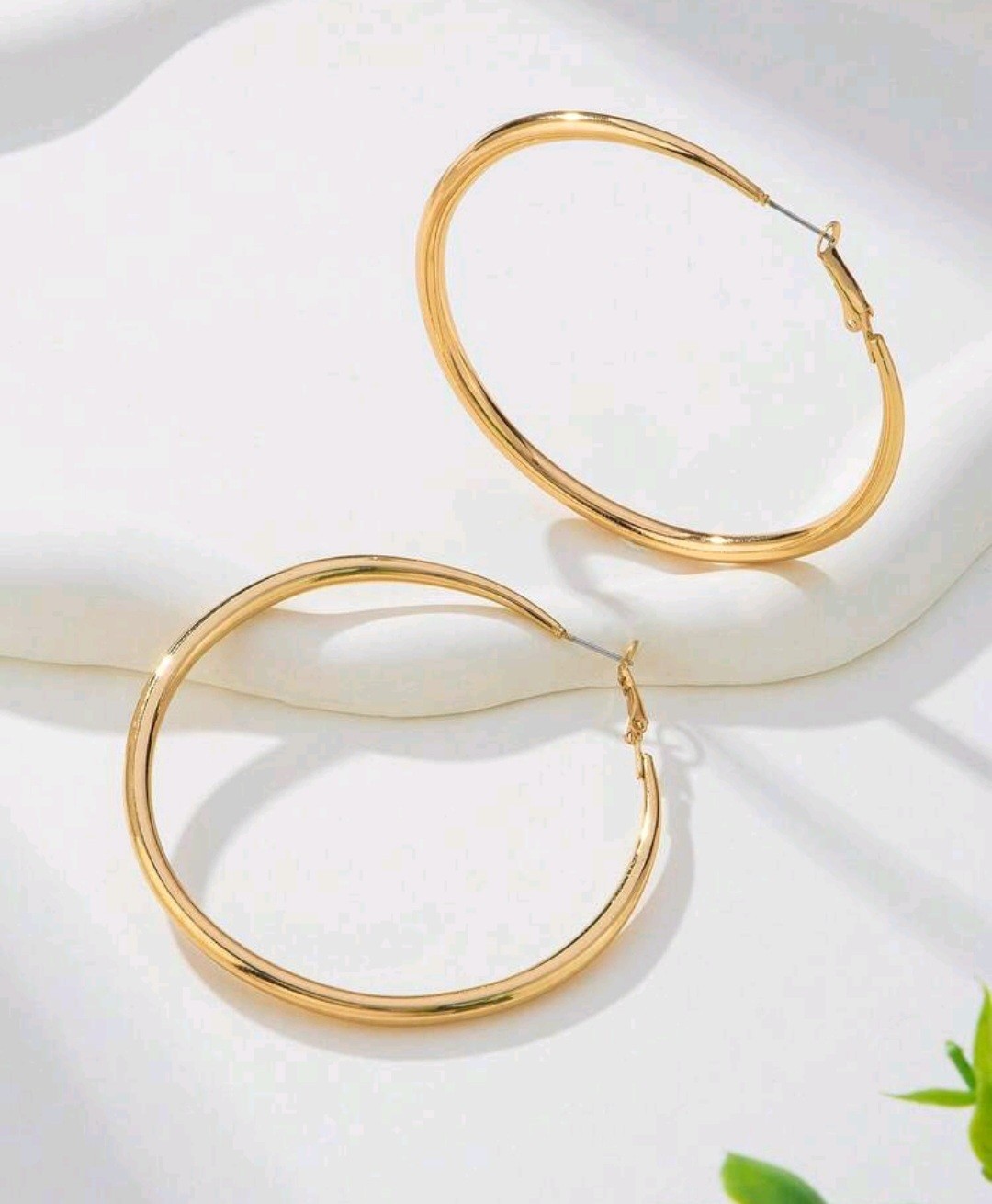 Gold Large Round Hoop Metal Latch Back Fashion Earrings for Lobe 7.4 cm