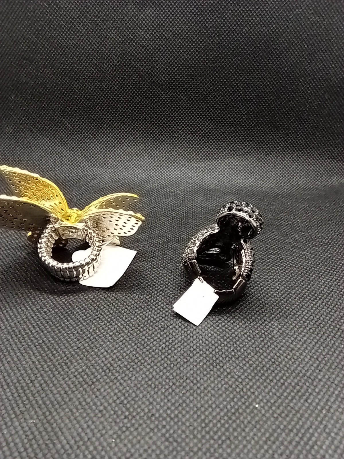 Chunky New Rhinestone Rings Butterfly Yellow White Silvertone Octopus Black Gray