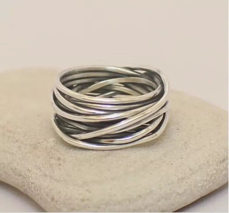 Handmade Solid 925 Sterling Silver Band & Meditation Statement Wrap Ring SR324