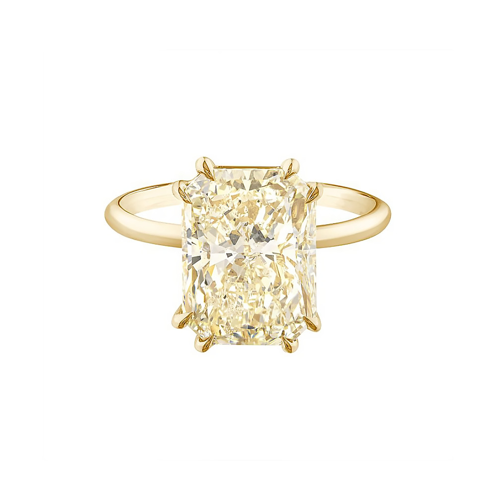 5.00 CT Radiant 14K Yellow Gold Diamond Ring Fancy Vivid Yellow IGI Lab Created