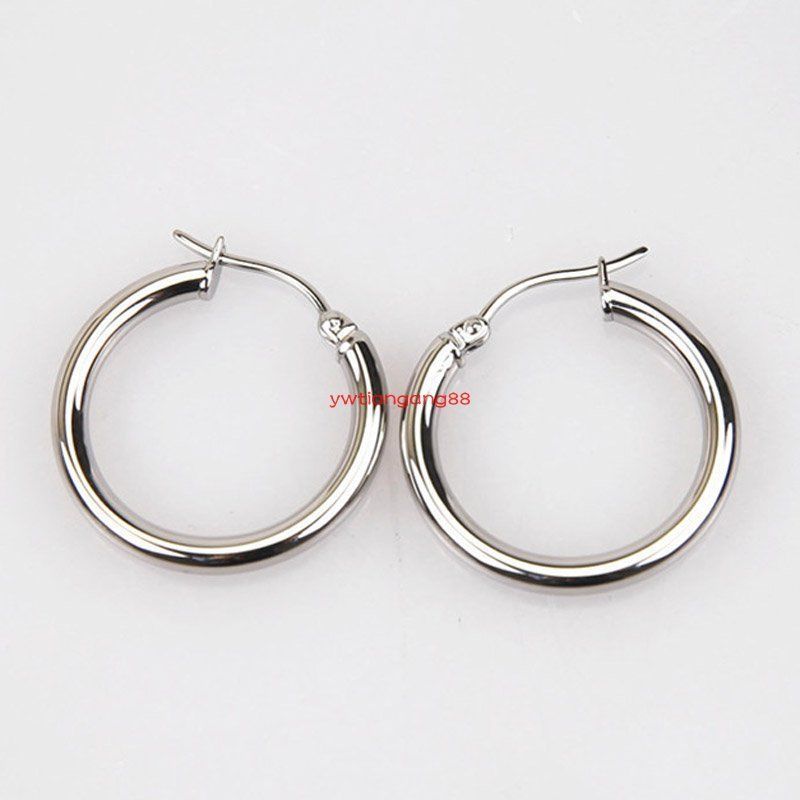 Polished Stainless Steel Round Circle Large Hoop Loops Earrings Silver Color