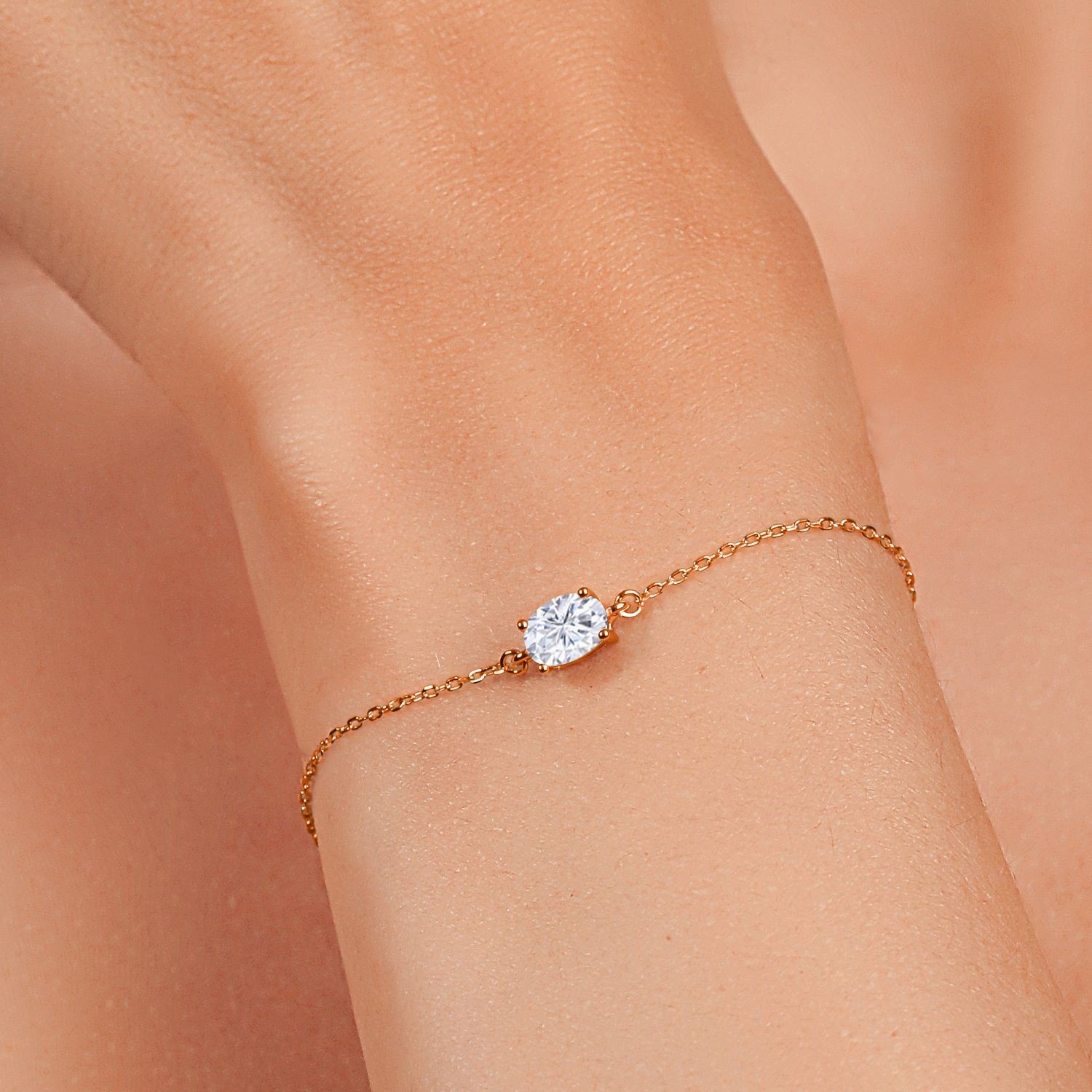 18K Rose Gold Plated Silver IJK Moissanite Solitaire Bracelet (0.90 Ct)