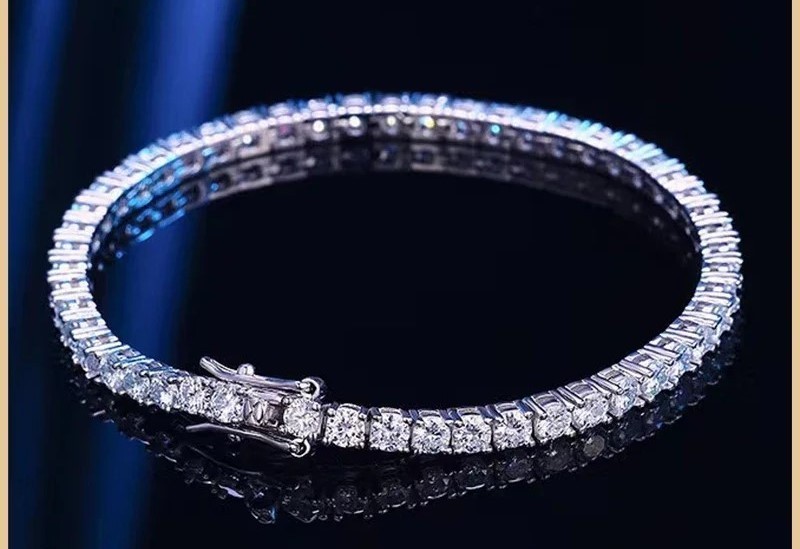 Tennis Bracelet Bangle Full Moissanite 925 Sterling Silver Certificate #010