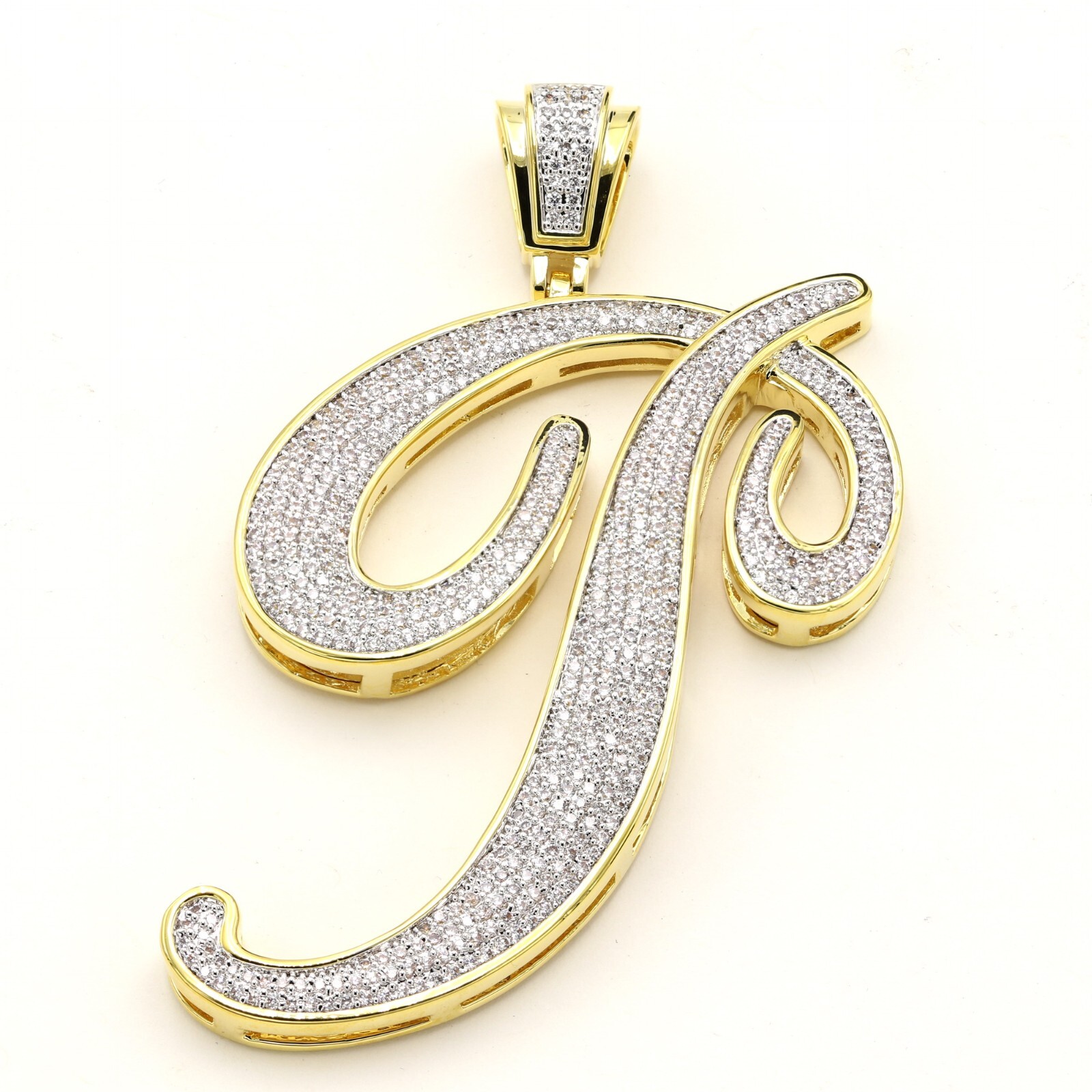 14K Gold Plated Cubic Zirconia Prong Pave Setting Man’s Initial Pendant