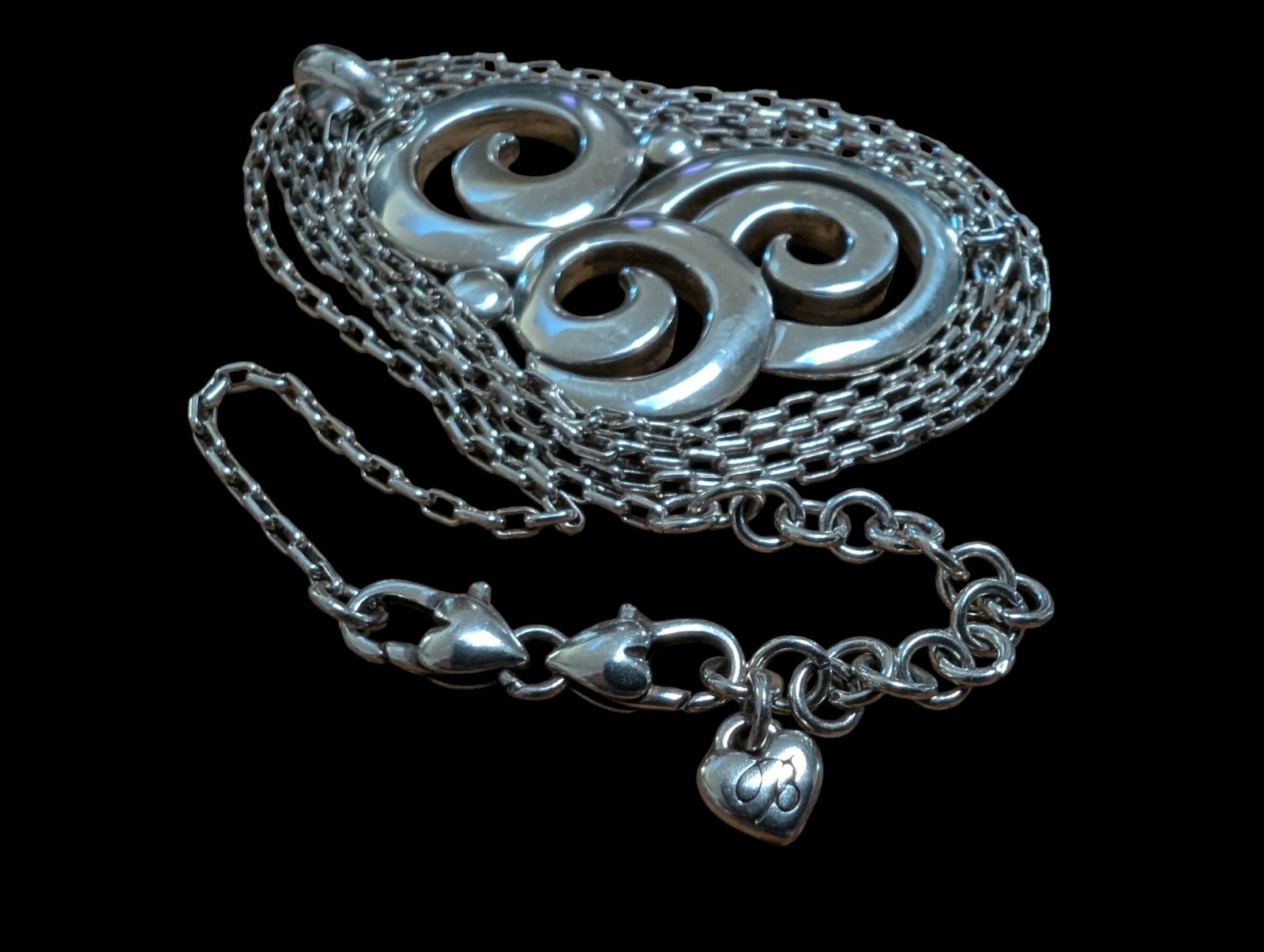Brighton Vintage 40″ Long Multi Strand Scroll Pendant Statement Necklace Retired