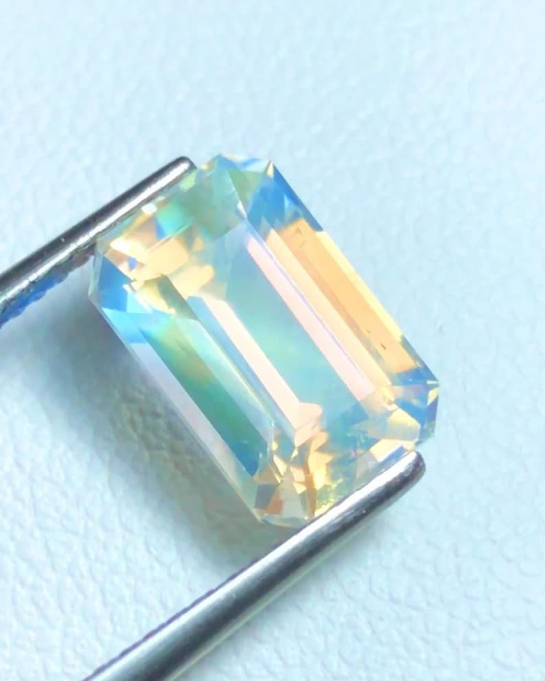 Natural Rainbow Moonstone Emerald Cut Loose Gemstone From Madagascar 3.29 Ct