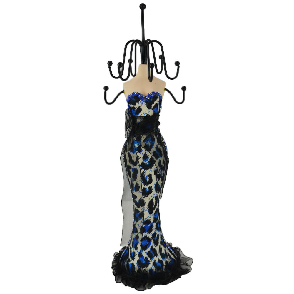 Blue Leopard Mannequin Elegant Dress Jewelry Earring Necklace Stand Display Hold