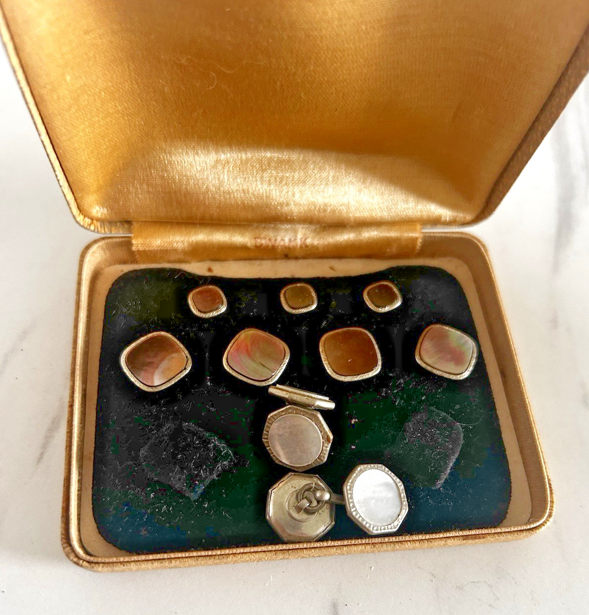 Vintage Krementz Art Deco Cufflink Tuxedo Set Formal Wear Mother of Pearl 1920s