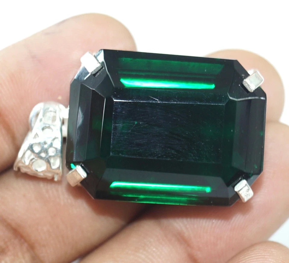 105 Ct Natural Green Topaz Emerald Cut Pendant 925 Sterling Silver Certified