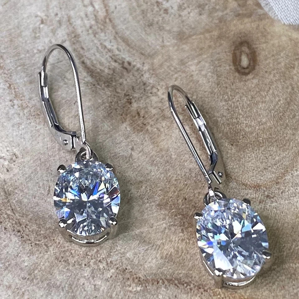 Certified 5.00 Ct Treated White Diamond Solitaire Dangler Earrings, 925 Silver