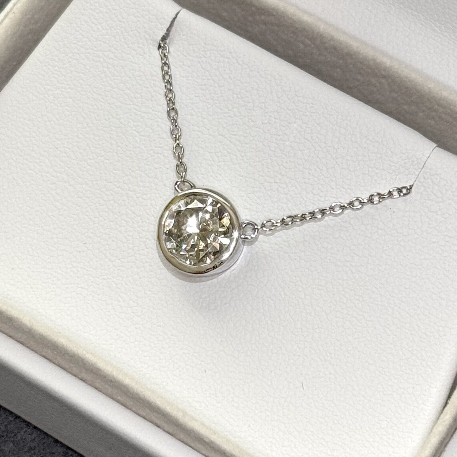 Bezel Set Moissanite Round Solitaire Necklace – 925 Silver or 14k Gold