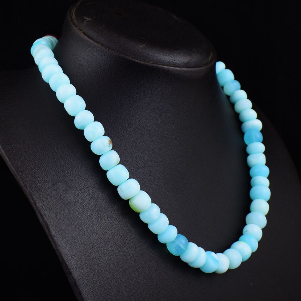 Authentic 316 Cts Earth Mined Blue Opal Round Shape Beaded Necklace SK 55E450