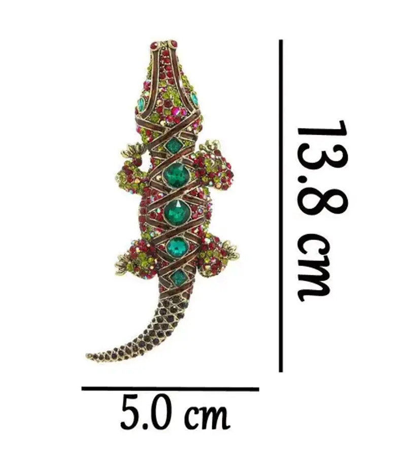 Giant & BEAUTIFUL RHINESTONE & ENAMEL Alligator /Crocodile BROOCH PIN 5.5″ x 2″