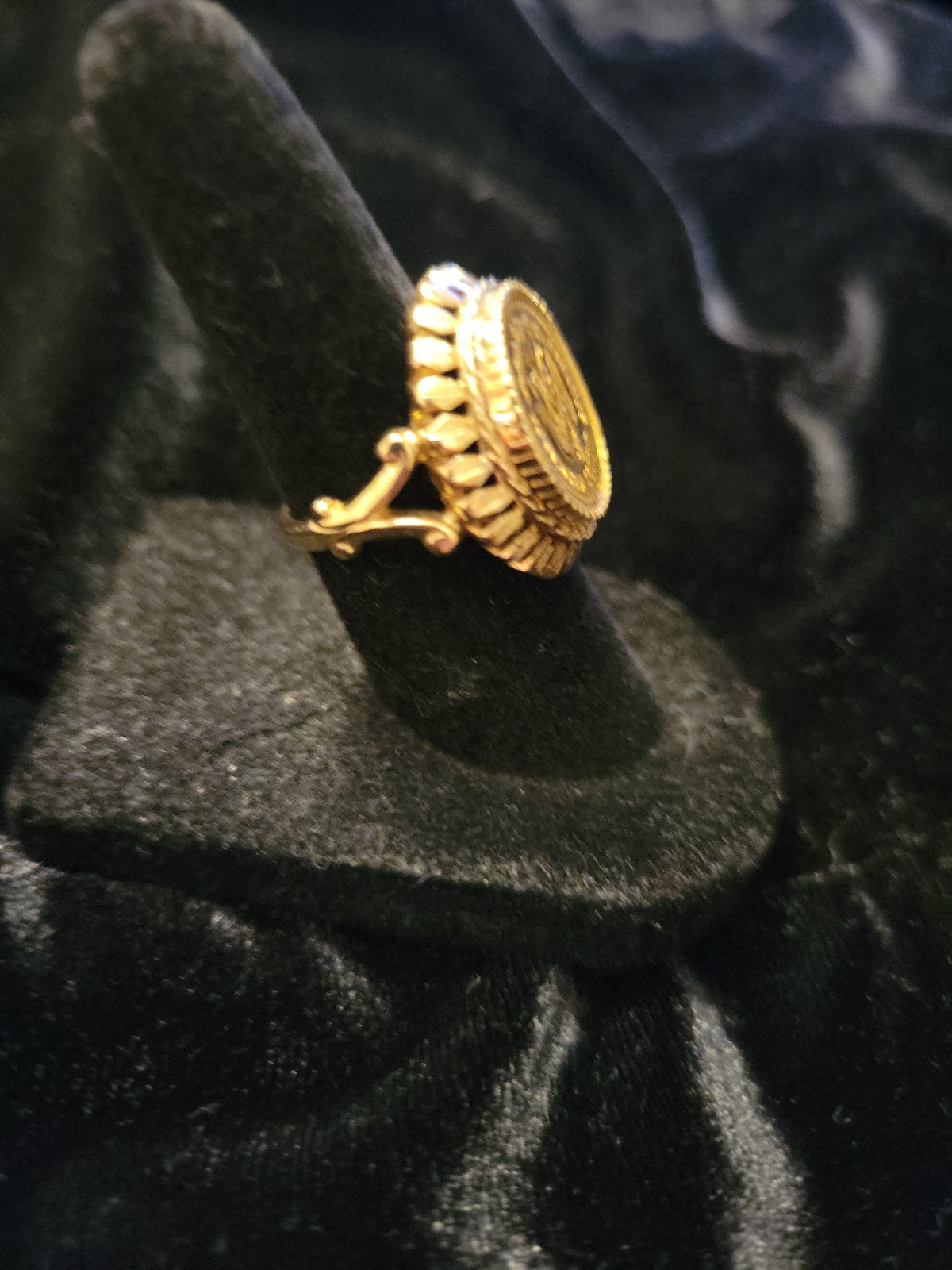 Genuine Mexican Dos Pesos Gold Coin set in a 14K Yellow Gold Ring