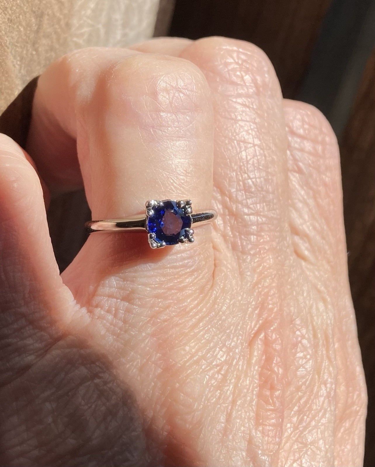 14k White Gold 1.04 Ct Ceylon Blue Sapphire Solitaire Ring Size 6.5