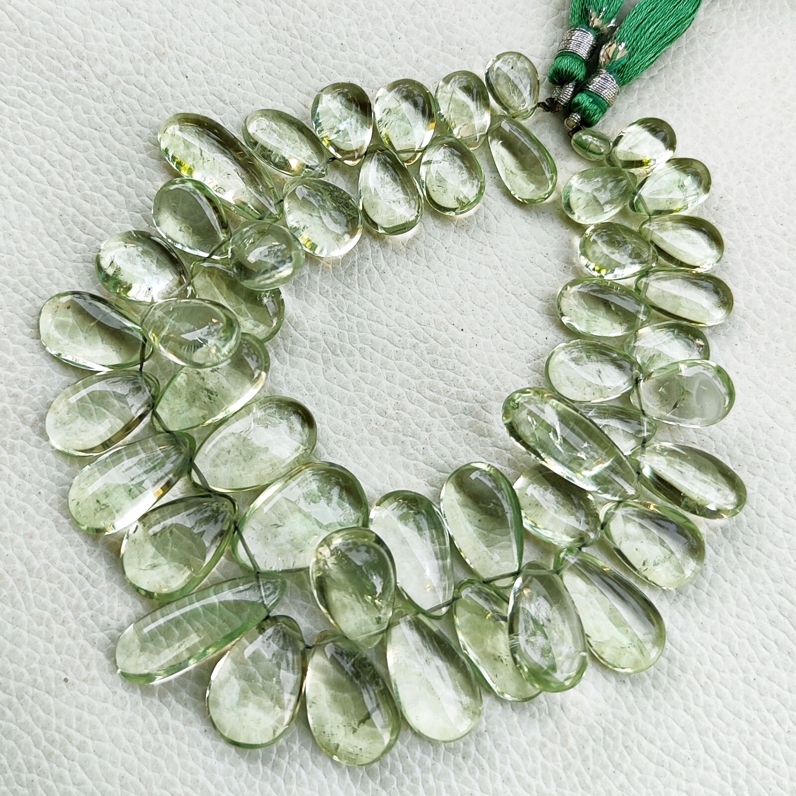 Natural Prasiolite Green Amethyst Gem Big 10×7 to 19×13 mm Pear Beads 9″ Strand