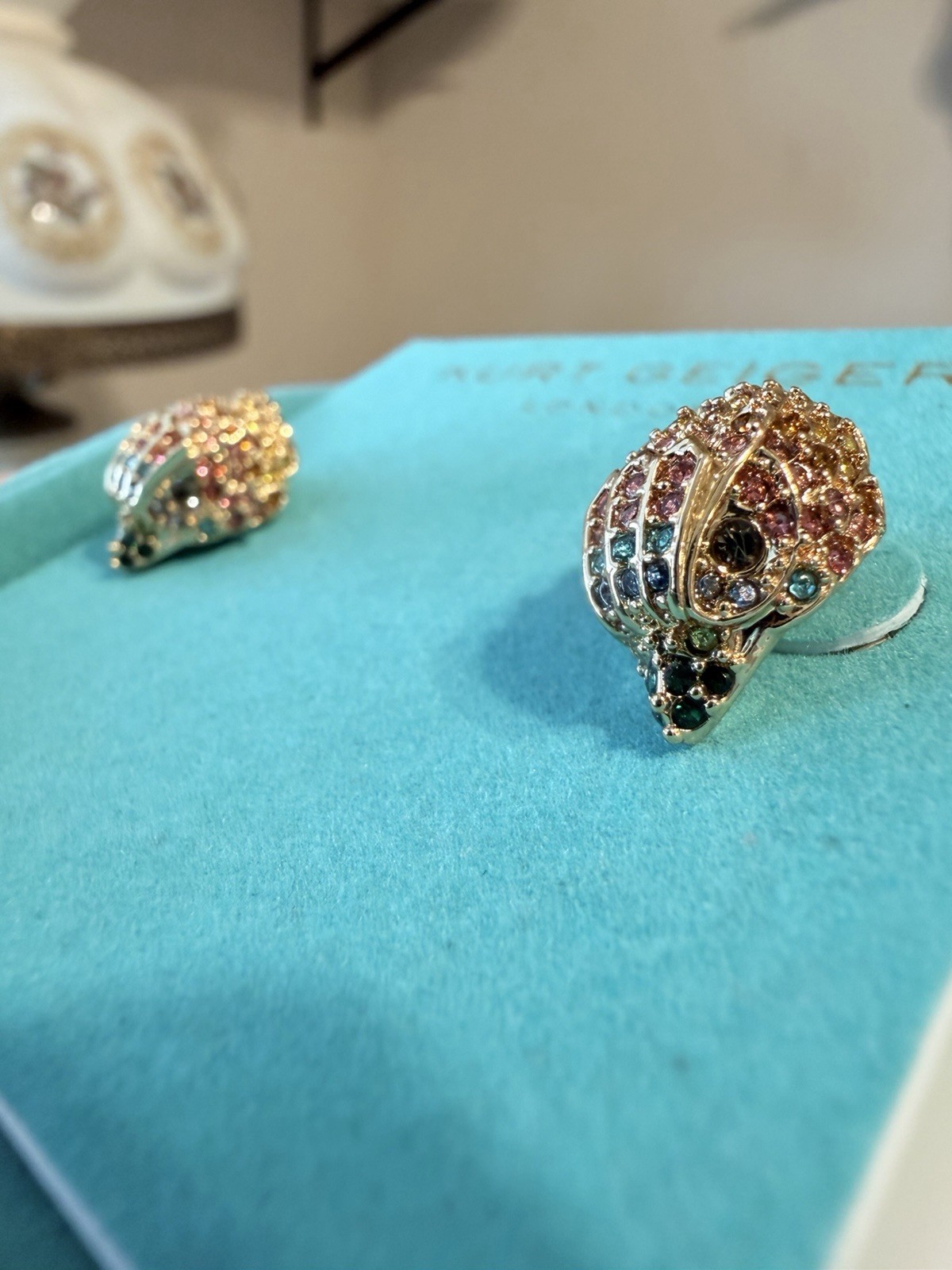 Designer Kurt Geiger London Gold Tone Eagle Head Stud Earring MultiColor Crystal
