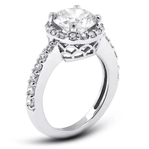 14K Gold Side Stone Engagement Ring Halo 1.89 CT Round Lab-Grown Diamond G VS1
