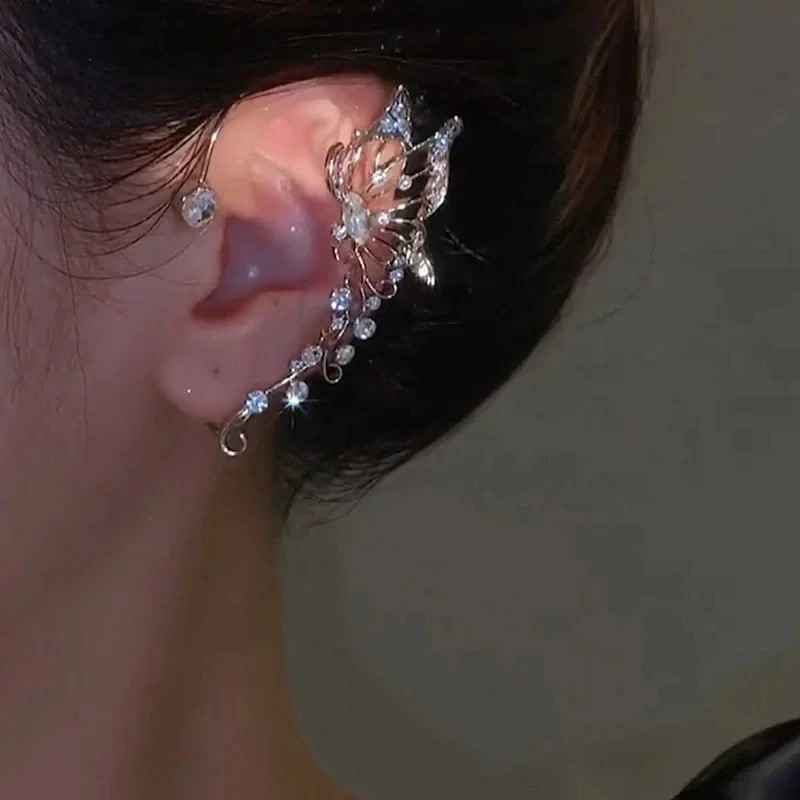 Korean Fashion Zircon Butterfly Elf Ear Cuff for Women Sparkling Zircon Crystal