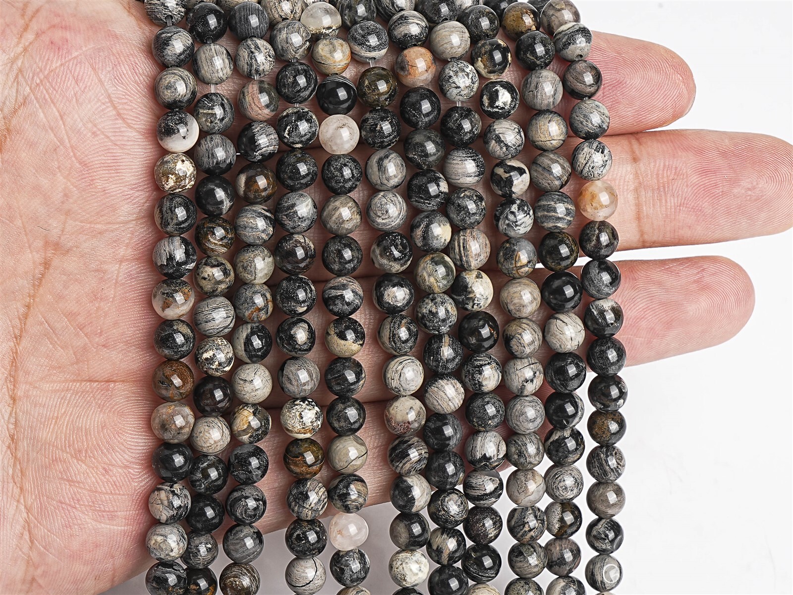 Natural Black Gray Silver Leaf Jasper Beads Grade A+ Round 6/8/10MM Loose Beads