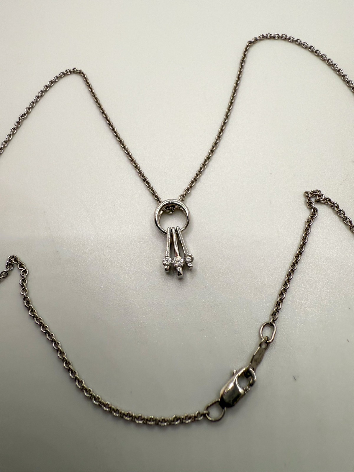 Vintage Sterling Silver CZ Pendant 1.7cm Necklace 18″ JB26