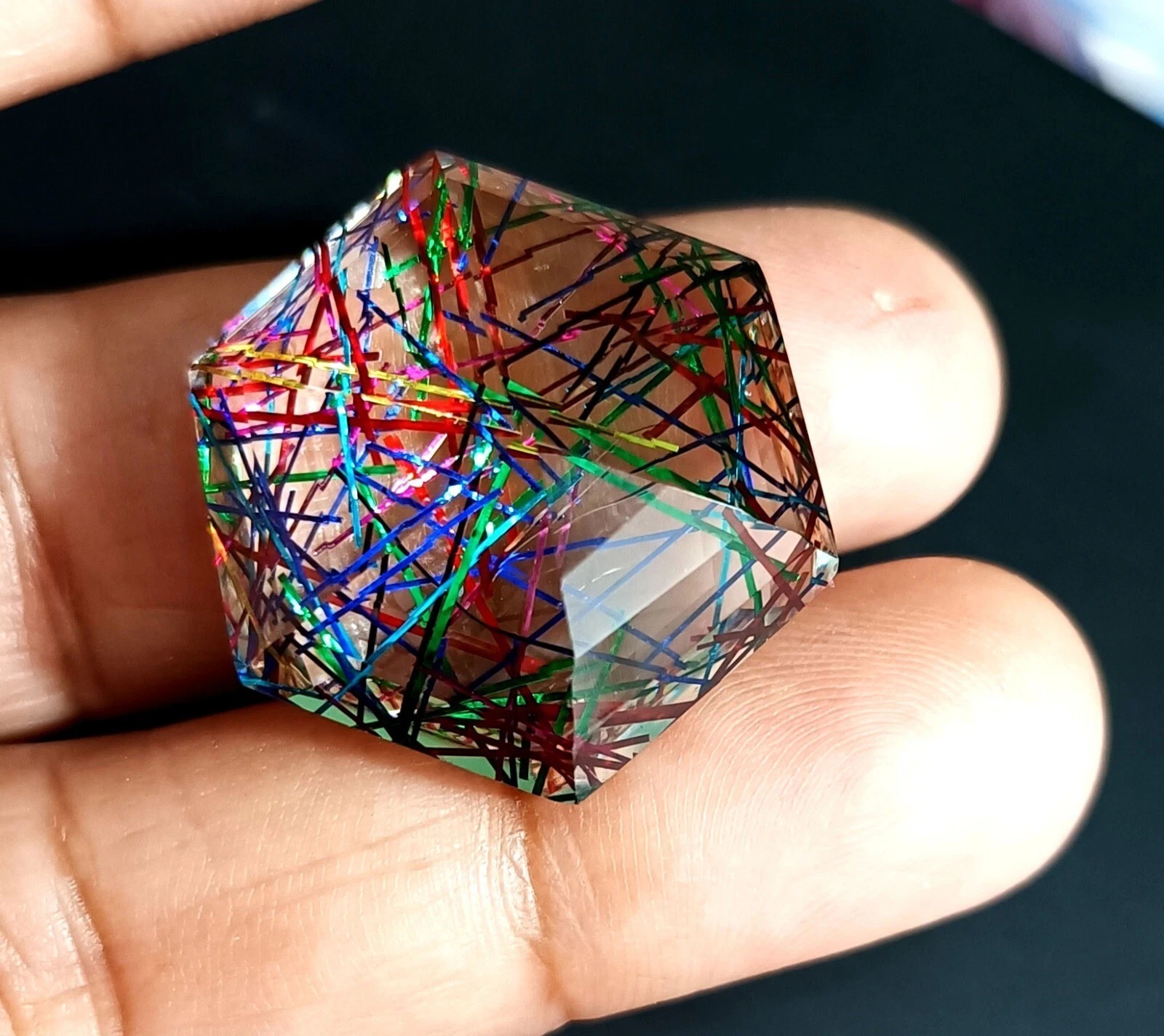 A++ 94.70 Ct Large Rutilated Quartz Hexagon Cut Loose Gemstone Gift for Women