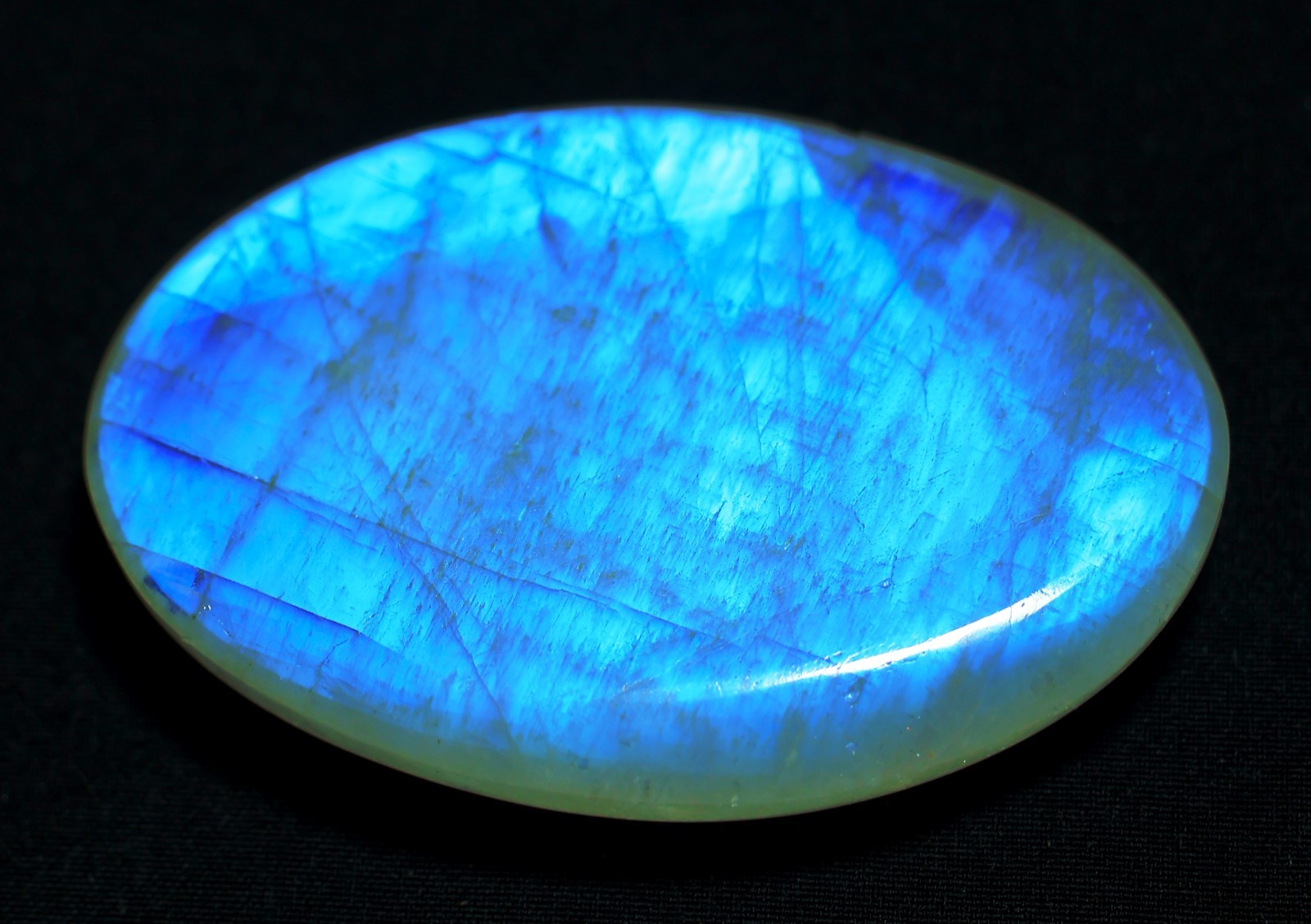 143 Ct 9X35X52 mm Natural Blue Fire Rainbow Moonstone Oval Cabochon Gems RQ-01